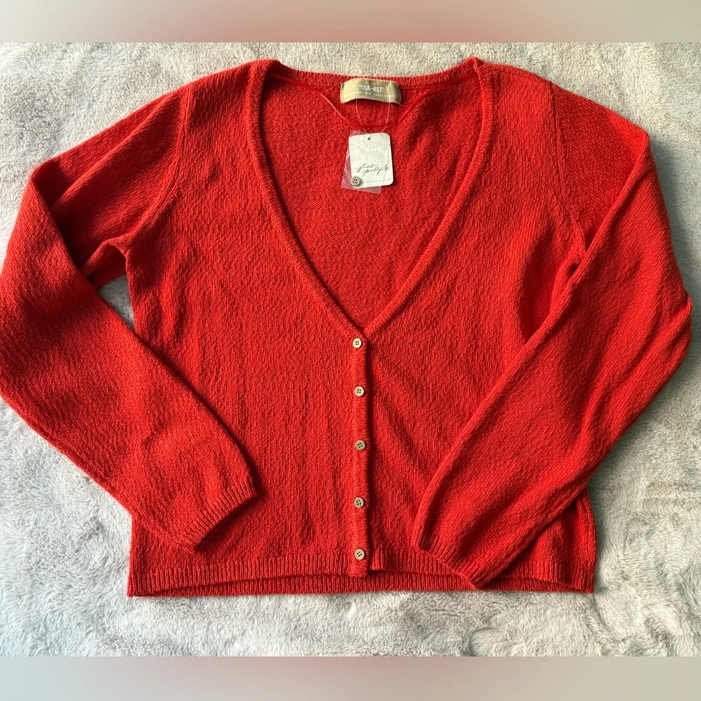 NWT Free People Free-est Ameena Cardigan Sweater Fiesta Red Size M - Picture 2 of 9